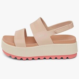 Reef Cream & Pink Platform Sandals Adjustable Heel Strap, Waterproof, Nearly New